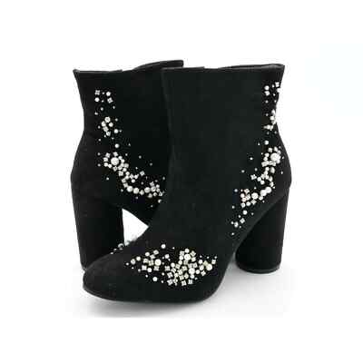 Olivia Miller Boots Womens Omo Black Fabric Rhinestone Zip
