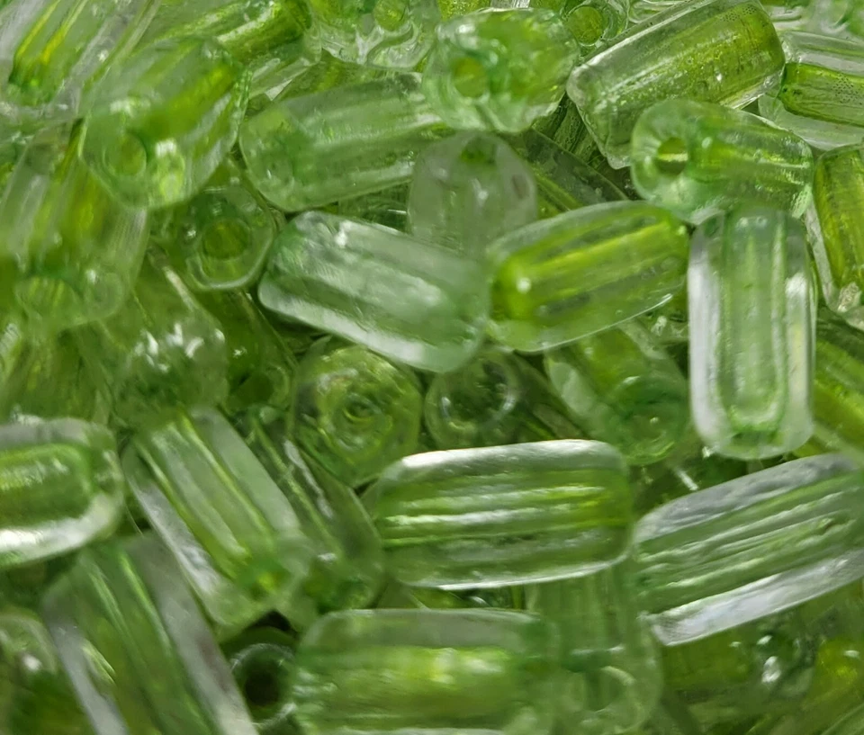 50 Pcs Transparent Lime 10mm Faceted Tube Small Glass Craft Jewelry Beads VTG - Image 1 of 3