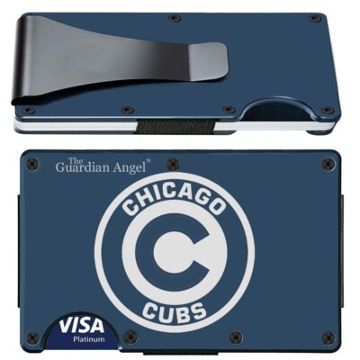 Chicago Cubs Engraved Titanium Blue RFID Blocking Wallet w Clip D7