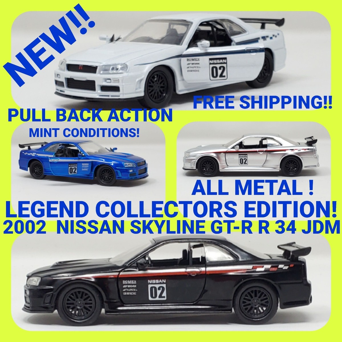 JADA toys 2002 NISSAN SKYLINE gt-r r34 jada jdm tuners free