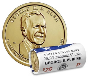 2020-P $25 George HW Bush Dollar Coin Roll - Uncirculated $1 US Mint Direct USD