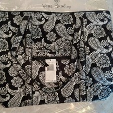 Vera Bradley Vera Tote Bag Large Black/White Bandana NWT