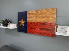 Rustic State Flag of Texas Wallt - Hand Made - Burned wooden Star Designed
