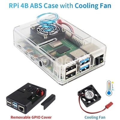Raspberry Pi 4 Model B ABS Case with Removable GPIO Cover and Cooling Fan