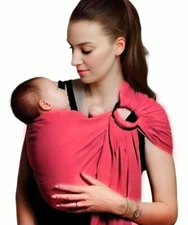 Cuddle'm Ring Sling Baby Carrier Premium Organic Cotton Coral Baby Wrap Carrier