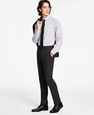 Bar Iii Men's Skinny Fit Check Suit Dress Pants Brown Check 32 x 32