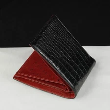Real Crocodile Bifold Leather Wallet Handmade RFID Blocking Black/Red Skin