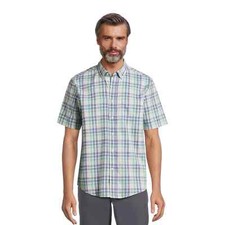 George Short Sleeve Poplin Men's Blue Plaid Button Size X Large 46-48 