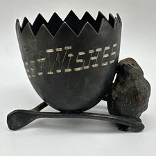 Antique Silver Plate Best Wishes Egg Cup Bird Wish Bone Toothpick Holder