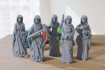 The Nun Party - Set of Five 3D Printed Minifigures - Proxy Minis for DnD, Baldur