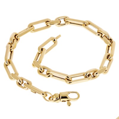 Italian 14k Yellow Gold Hollow Oval Paper Clip Link Bracelet 7.75'' 5mm 4.9 grams