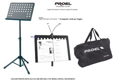 PROEL RSM360M LEGGIO PROFESSIONALE FORATO DA ORCHESTRA CON BORSA e LAMPADA A LED