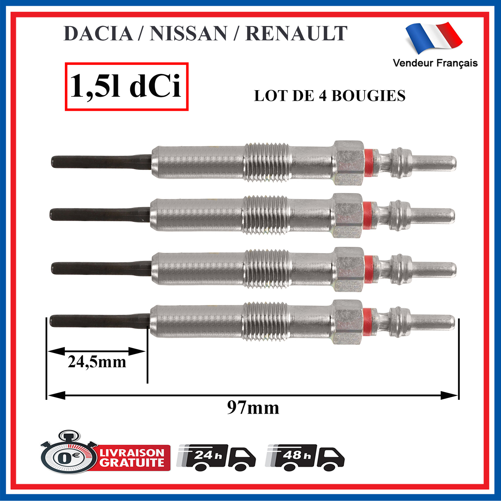 Bougie de préchauffage 8200682592 pour moteur diesel dCi lot de 4 pièces