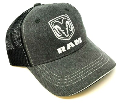DODGE RAM LOGO GREY DENIM BLACK MESH TRUCKER SNAPBACK HAT CAP
