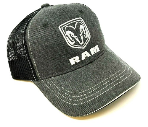 DODGE RAM LOGO GREY DENIM BLACK MESH TRUCKER SNAPBACK HAT CAP ADJUSTABLE RETRO - Picture 1 of 4