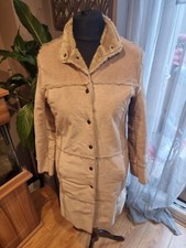 Ben Sherman Cream Genuine Leather Suede Faux Fur Lined Long Overcoat Coat Sz 12