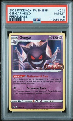 2022 POKEMON SWSH BLACK STAR PROMO PRERELEASE #241 GENGAR-HOLO PSA 8
