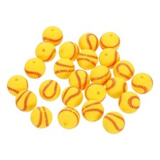 30Pcs Sports Ball Beads 15mm Silicone Round Spacer Focal Bead Yellow Baseball