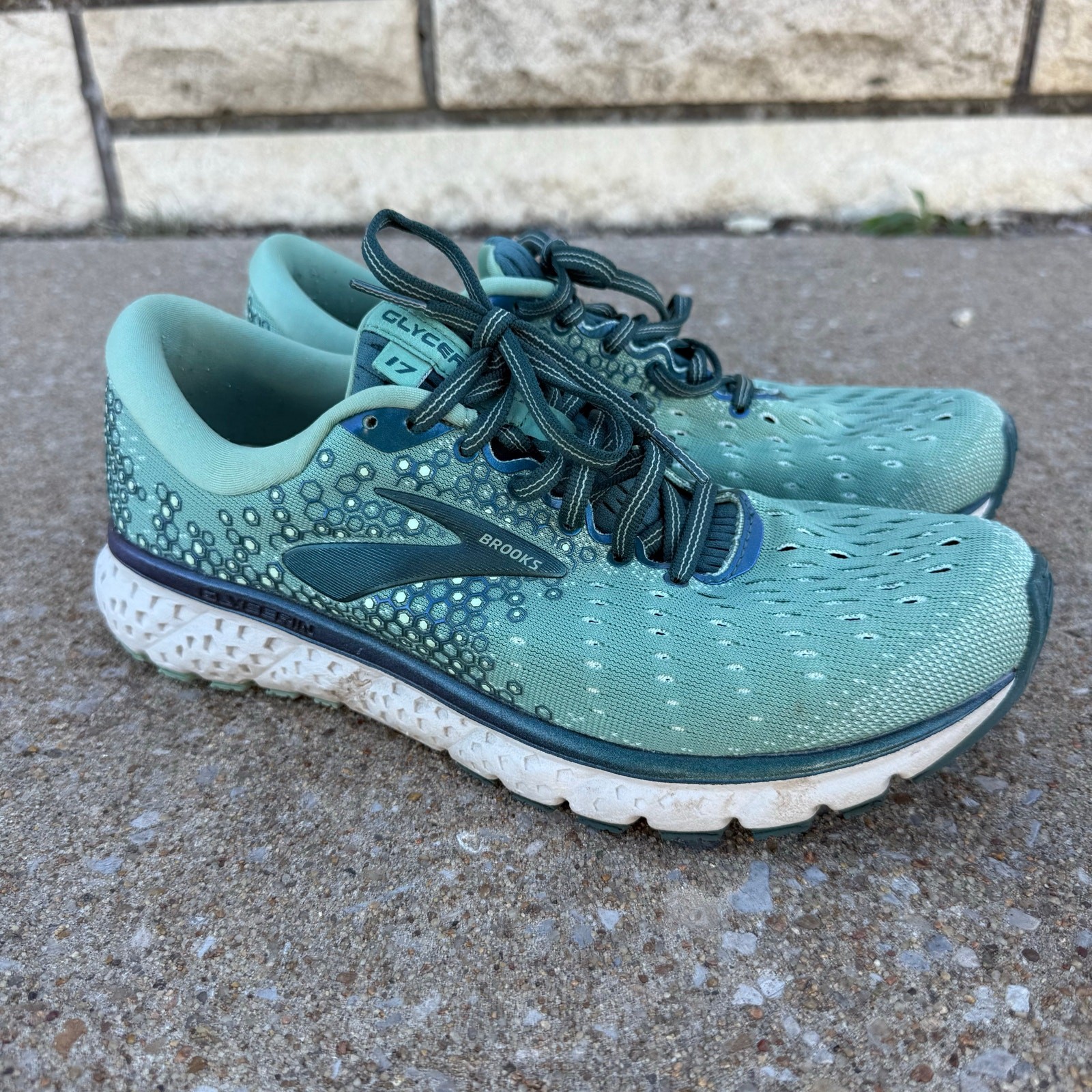Brooks Glycerin 17 Green Teal Cushion Running Athletic Shoes Sneakers 9.5B