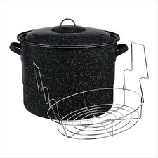Enamel on Steel 21.5-Quart Water Bath Canner with Lid  Jar Rack Speckled Black