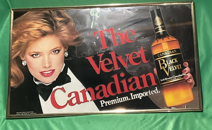 VTG 1984 The Velvet Canadian Black Velvet Whisky Hanging Mirror
