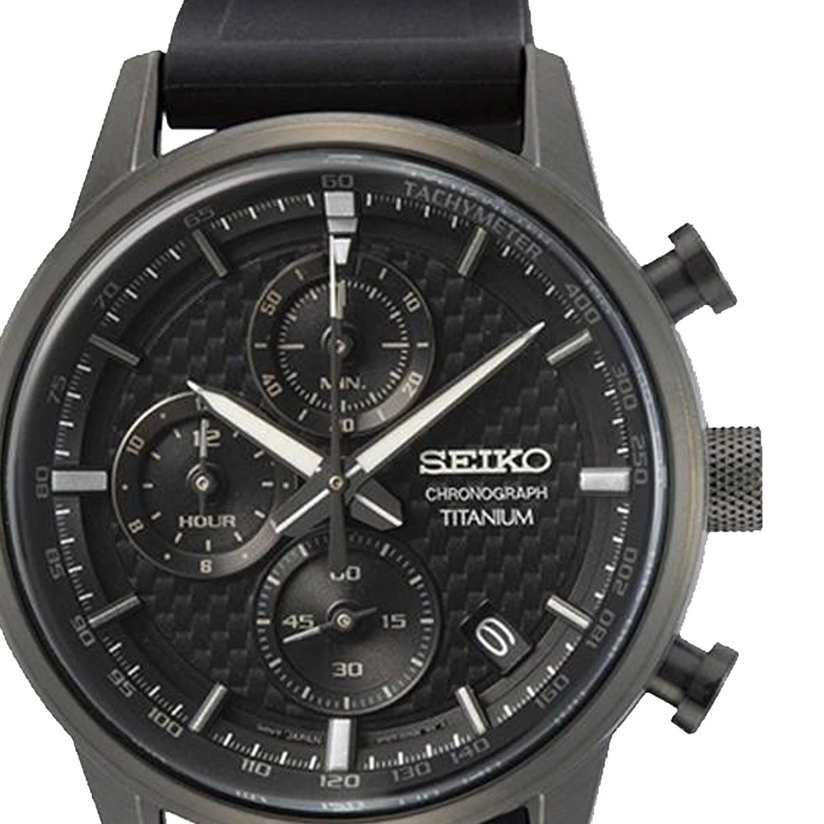 Seiko Herrenuhr Sport Titan Chronograph Silberfarben/Schwarz mit Silikonband 41