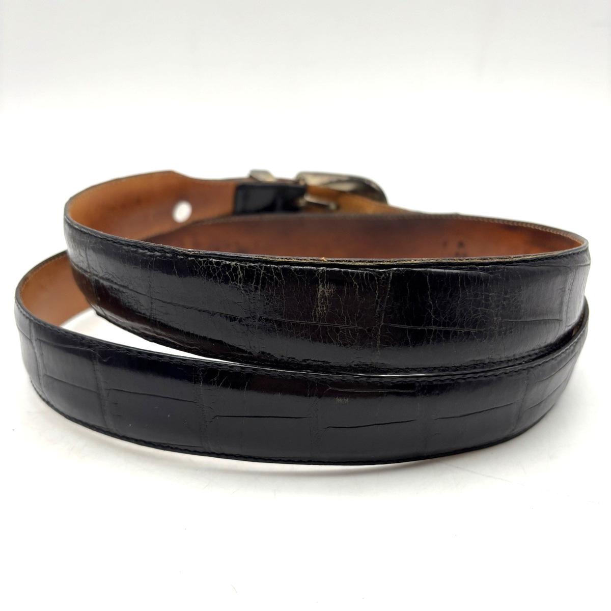 Vintage 90s Onyx by Brighton X3403 Black Croc Emboss Leather
