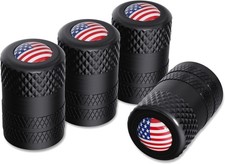 American Flag Valve Stem Caps, Aluminum Tire Valve Caps, Universal - Black/USA