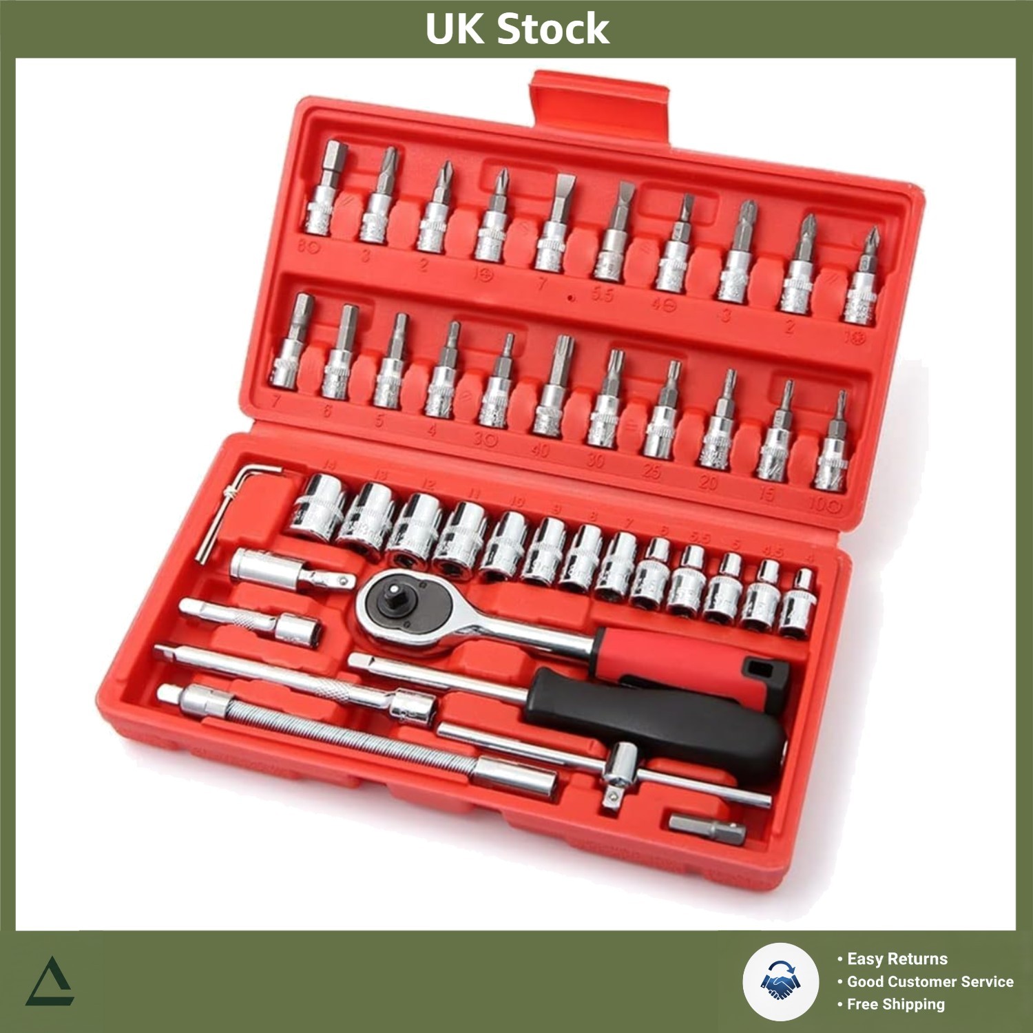 Professional 1/4"" Drive Socket Ratchet Wrench Set Metric Kit 46 Pcs