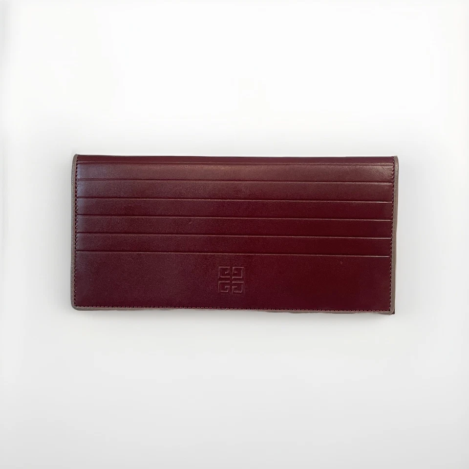 Cartera Continental Givenchy Vintage Cuero Burdeos Larga Borgoña Cierre Solapa Foto 2 de 4