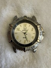 Vintage Honda Official Silver Tone Green Dial Rotating Bezel Watch New Battery