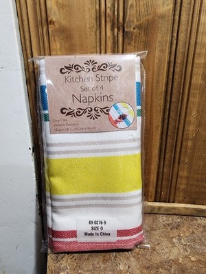 Set Of 4 Benson Mills Stripe Napkins Wrinkle Resistant 18''x18'' Easy Care NIP