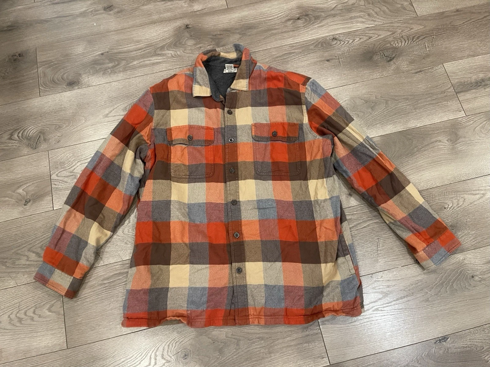 L.L.Bean Fleece Lined Flannel Shirt Men Size XL Plaid Shacket Outdoor Workwear