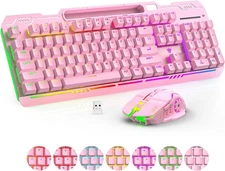 Wireless Gaming Keyboard and Mouse Combo, RGB Backlit Rechargeable 2000 PINK 
