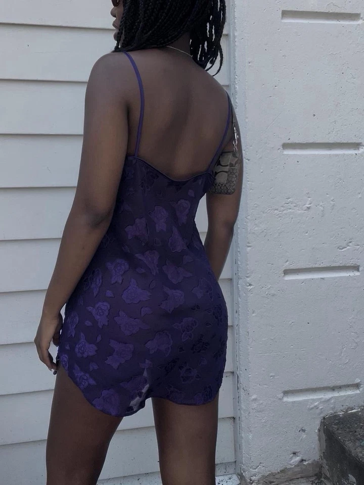 Vestido de lingerie vintage anos 90 Y2K Petra Fashions roxo rosa transparente tamanho M - Imagem 3 de 3