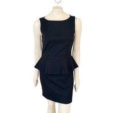 ALICE + OLIVIA Virgin Wool Open Back Peplum Sheath Dress in Black WOMEN'S MEDIUM