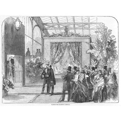 DIE GROSSE AUSSTELLUNG Warten auf die Ankunft Ihrer Majestät - Antikdruck 1851