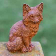 Charming Curious Fox Cub Garden Sculpture - Cast Iron Outdoor Ornament