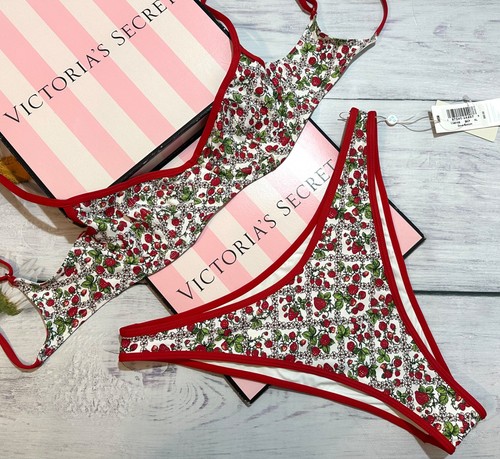 Frankie's Bikinis Cola Top in Berry Swim Dove Bottom White Red XS
