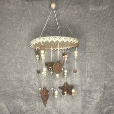 Hand Crocheted Bear Baby Mobile for Crib, Eco-Friendly, Brown White Beige, Stars