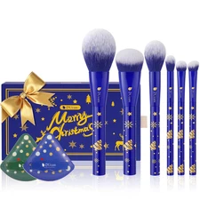 Christmas Gift Set 8Pcs,With 6Pcs Makeup Brush Set 2Pcs Makeup Puffs Kabuki Foun
