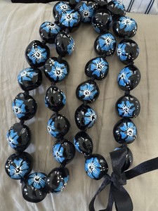 Hawaiian Kukui Nut Lei Hawaii Hibiscus Flower Necklace Great for Graduation Blue