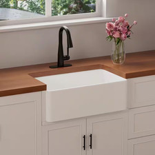 30 In. Apron Front Sink, Single Bowl Farmhouse Kitchen Sink, White Fireclay Apro