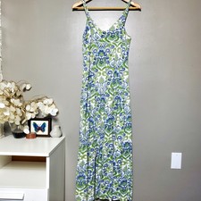 Tommy Hilfiger Floral Paisley Dress Size Medium Sleeveless Blue Green Cotton