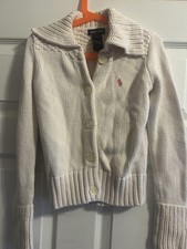 Girls Polo Ralph Lauren Cream Cotton Button Cardigan Sweater Red Pony M