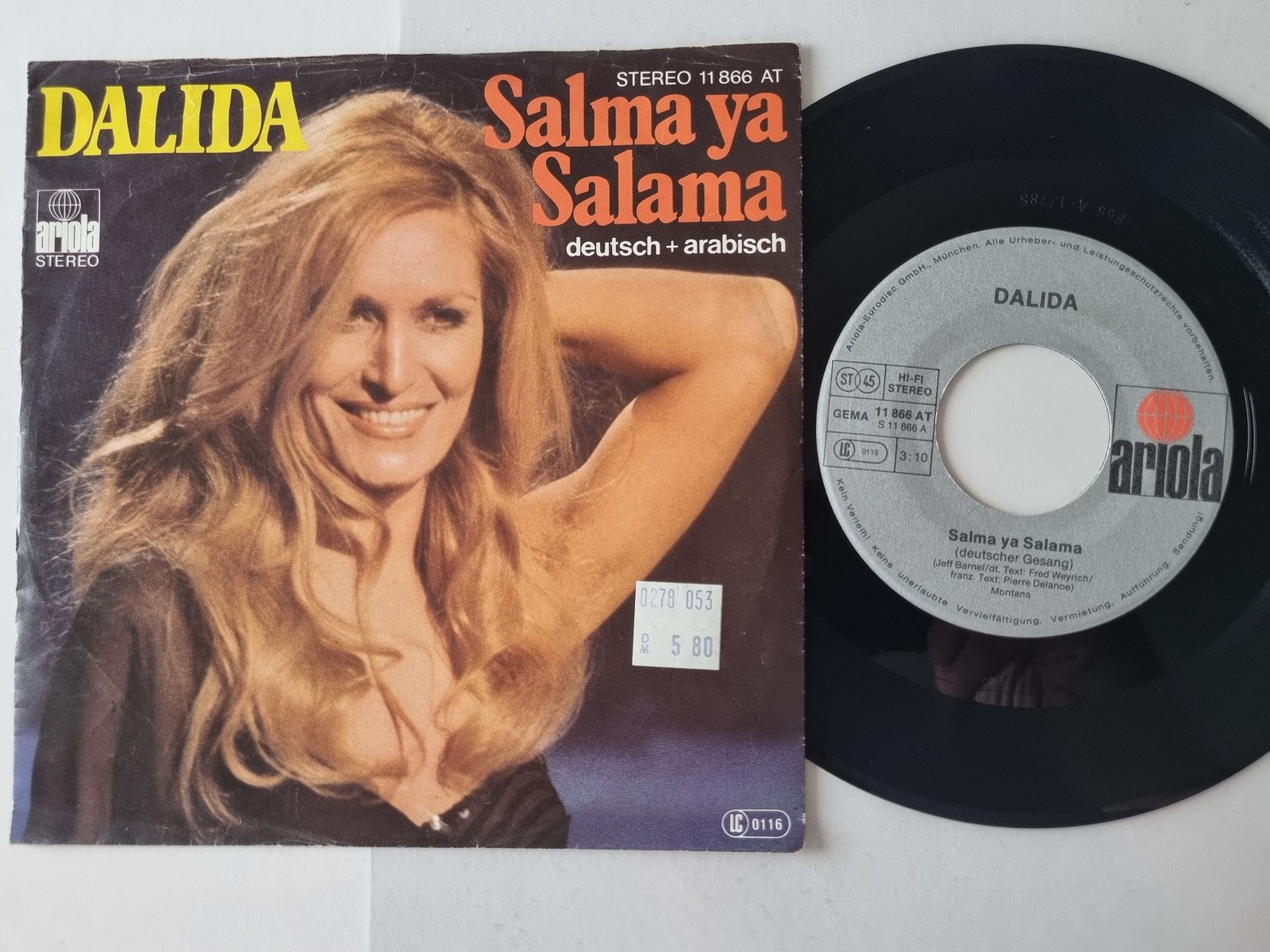 Dalida - Salma Ya Salama 7'' Vinyl Germany SUNG IN GERMAN & ARABIAN