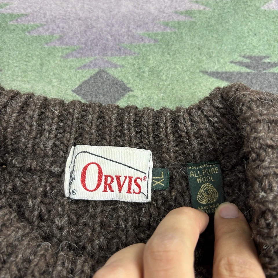 Vintage Orvis Irish Wool Sweater Mens XL Brown Chunky Cable Knit Fisherman - Image 4 of 4