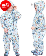 Toddler Kids Waterproof Rain Suit Hoodie One-Piece Coverall Ages 1-9 - US