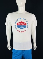 RVCA State of Aloha Hawaii White Front Graphic T Shirt, A Grade, Men's L Slim