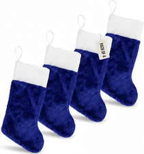 4-Pack Blue Plush Fabric Christmas Stocking, 18-Inches Tall, Festive Decor
